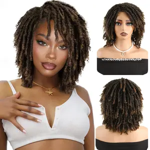 Loc Wigs for Black Women Dreadlock Fake Dreads Faux Locs Wig 1B/30 Color 14 Inch Dreadlocks Afro Short Braided Wig Short Curly Braided Afro Twist Wigs for Black Women Braided Bob Crochet Dreadlock