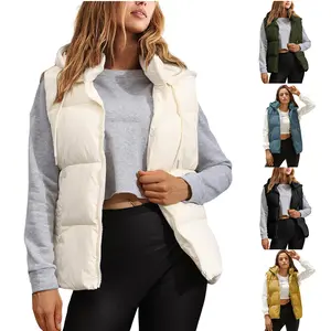Naduo Women's Winter Puffer Vest with Removable Hood Zip-Up Lightweight Sleeveless Outerwear Fitted Casual Chic Style Solid Color Plain Pattern