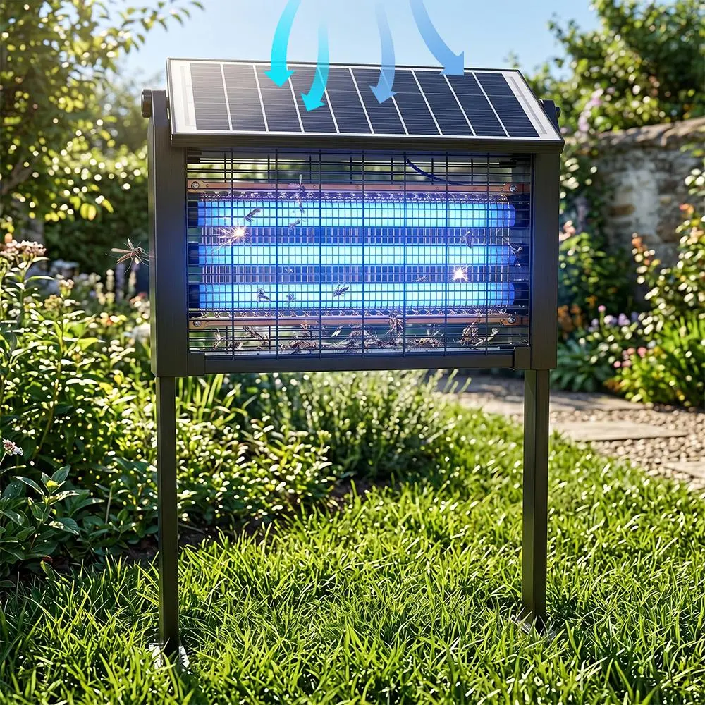 【Summerfinds】Solar-Powered Waterproof Wireless Electric Bug Zapper, Smart Light Sensor Rechargeable Mosquito & Fly Trap for Patio, Backyard, Outdoor Users, Indoor Home & Dorm Essentials