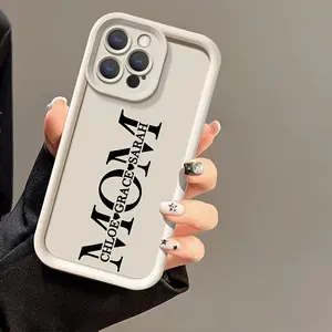 Personalized MOM Big Letter With Two Children Names Design Phone Case Compatible With iPhone 11 12 13 14 15 16 17 Pro Max Plus 17 Air Customized Mom Name Children's Names Solid Color Soft TPU Protective Cover Thanksgiving Mother's Day Gift