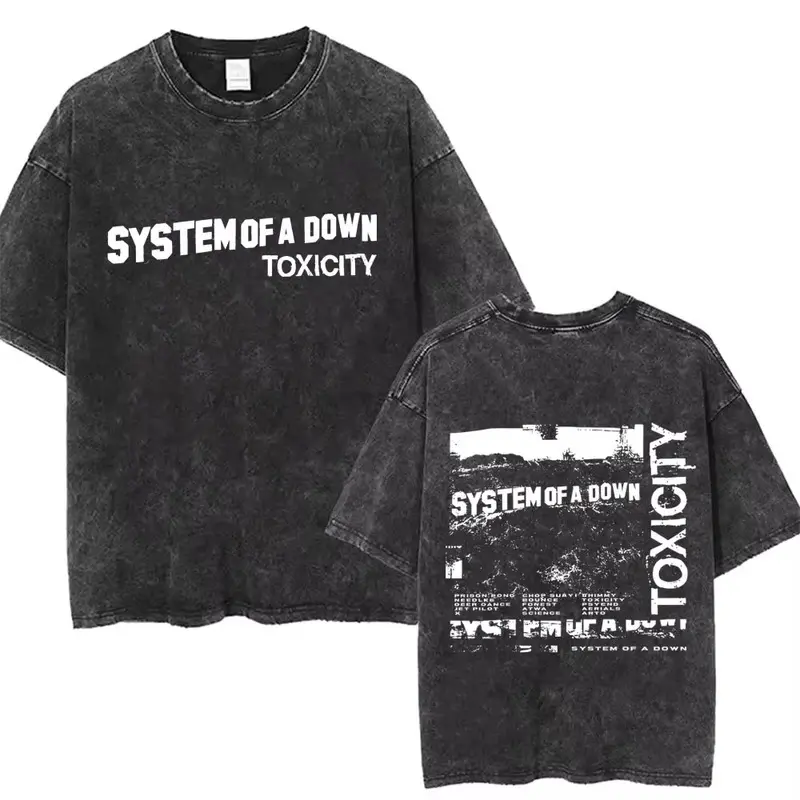 180g[100%cotton]System of A Down Toxicity Album Graphic Washed T-shirts Men Women Rock Oversized T Shirt Male Vintage Alternative Metal T-shirts