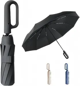 10-Rib Windproof Automatic Folding Umbrella with Loop Handle, Compact Fold, UPF50+ Sun & Rain Protection, Portable Compact Umbrella, Stylish Design, Suitable for Both Men and Women.