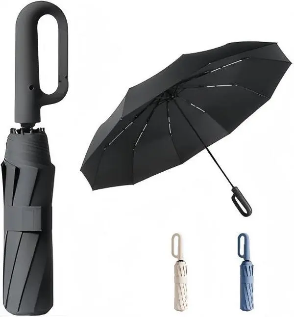 Unisex Fashion Fiberglass-Rib Foldable Umbrella for Pet Owners, 10-Rib Automatic Folding, Waterproof, Lightweight, Windproof, Compact, UPF50+ Sun-Rain Shield, Loop Handle, Stylish Gift with Wood Accent, Adult-Friendly Jacquard Fabric Detail