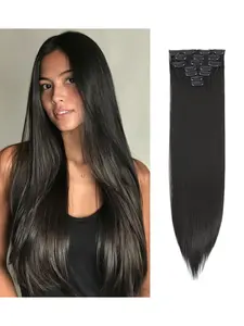 7 Piece Clip-In Hair Extensions, Natural Straight Hair, 24 Inch/60cm, Trimmable Synthetic Fiber, Daily Styling Suitable, Realistic Hairpieces