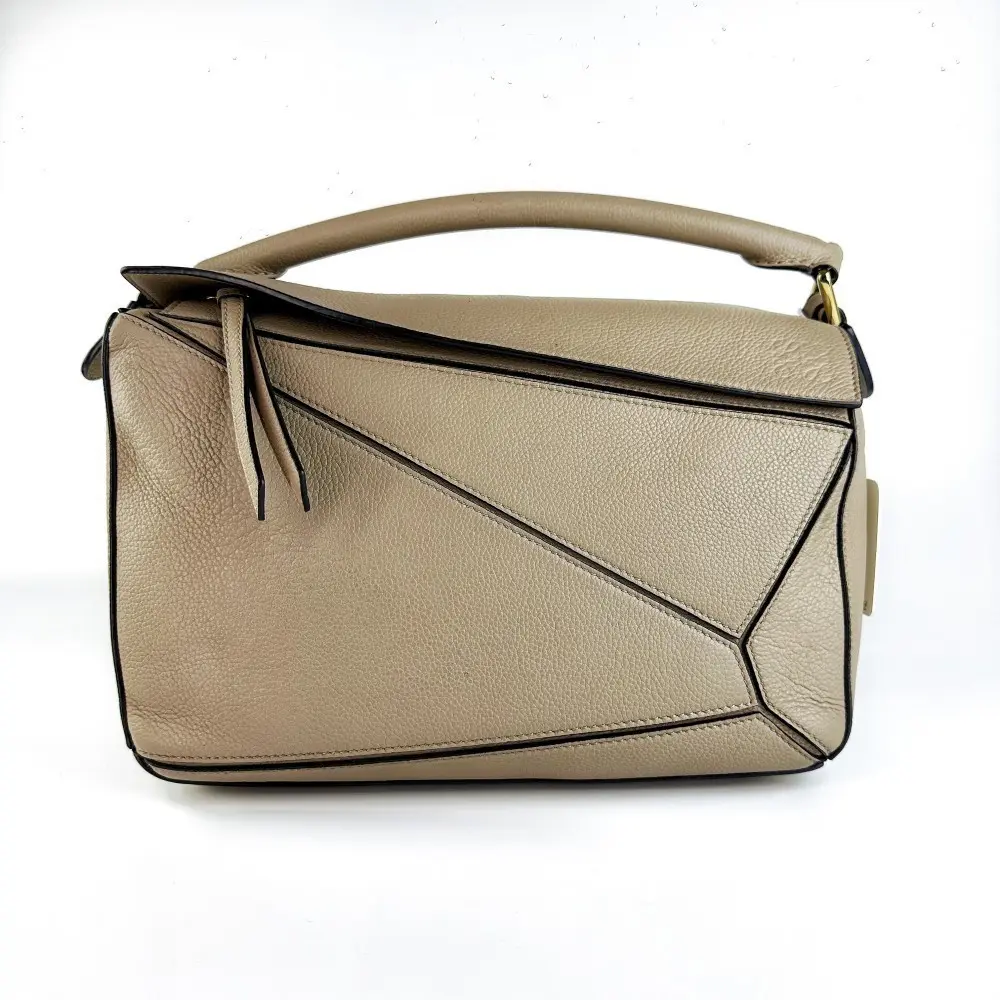 Pre-owned Loewe Medium Puzzle Bag Dusty Beige Grain Calfskin Multiway Handbag【871】