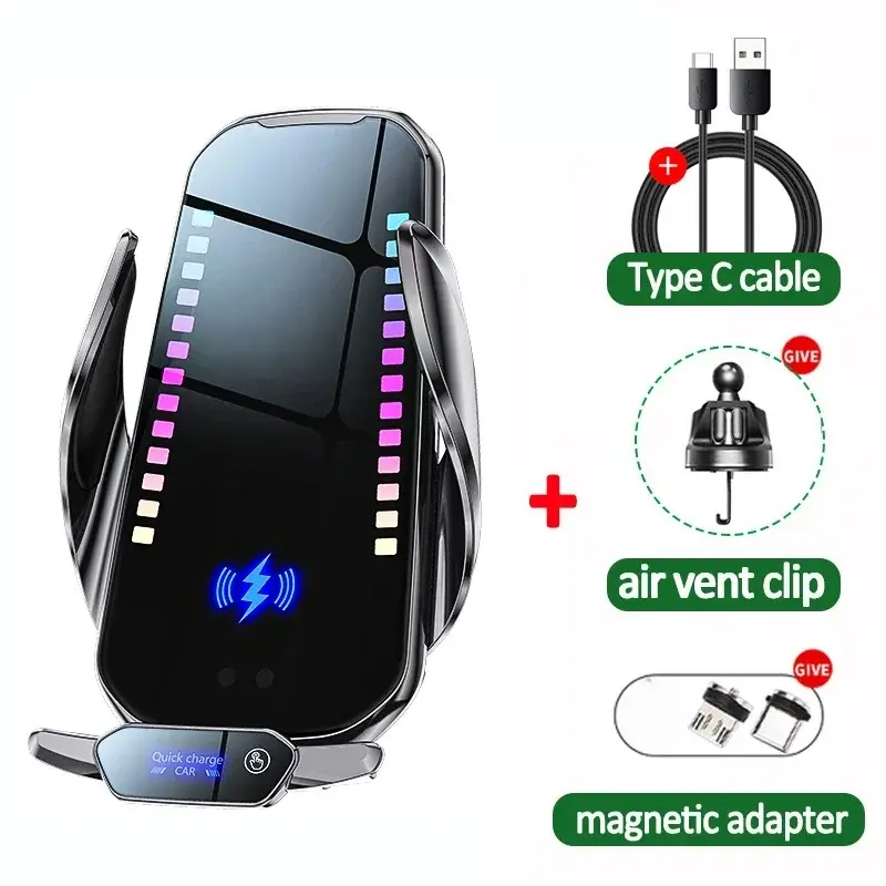 Car phone holder infrared sensing  intelligent rhythm wireless charging can jump according to the sound waves Add rhythmic color light function to move with music car  Accessories Automatic Mount Retractable Stand Adjustable Cellphone Clip, Car Phone Moun