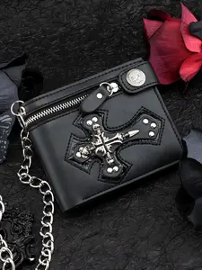 Skull Chain Wallet for Men, Medium-Length Street Style, Large Capacity Card Holder, Easy-To-Carry Money Clip, Halloween Pattern