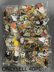 40Pcs Random Brooches Mix Pack, Enamel Alloy Pins and Badges, Animal Fruit Vegetable Cartoon Letter Patterns, Cute Elegant Casual Design