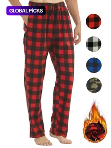 Men's Plaid Print Drawstring Waist Pajama Pants, Casual Soft Comfortable Polar Fleece Elastic Waist Loungewear Trousers for Fall & Winter, Warm Men's Bottoms for Daily Wear