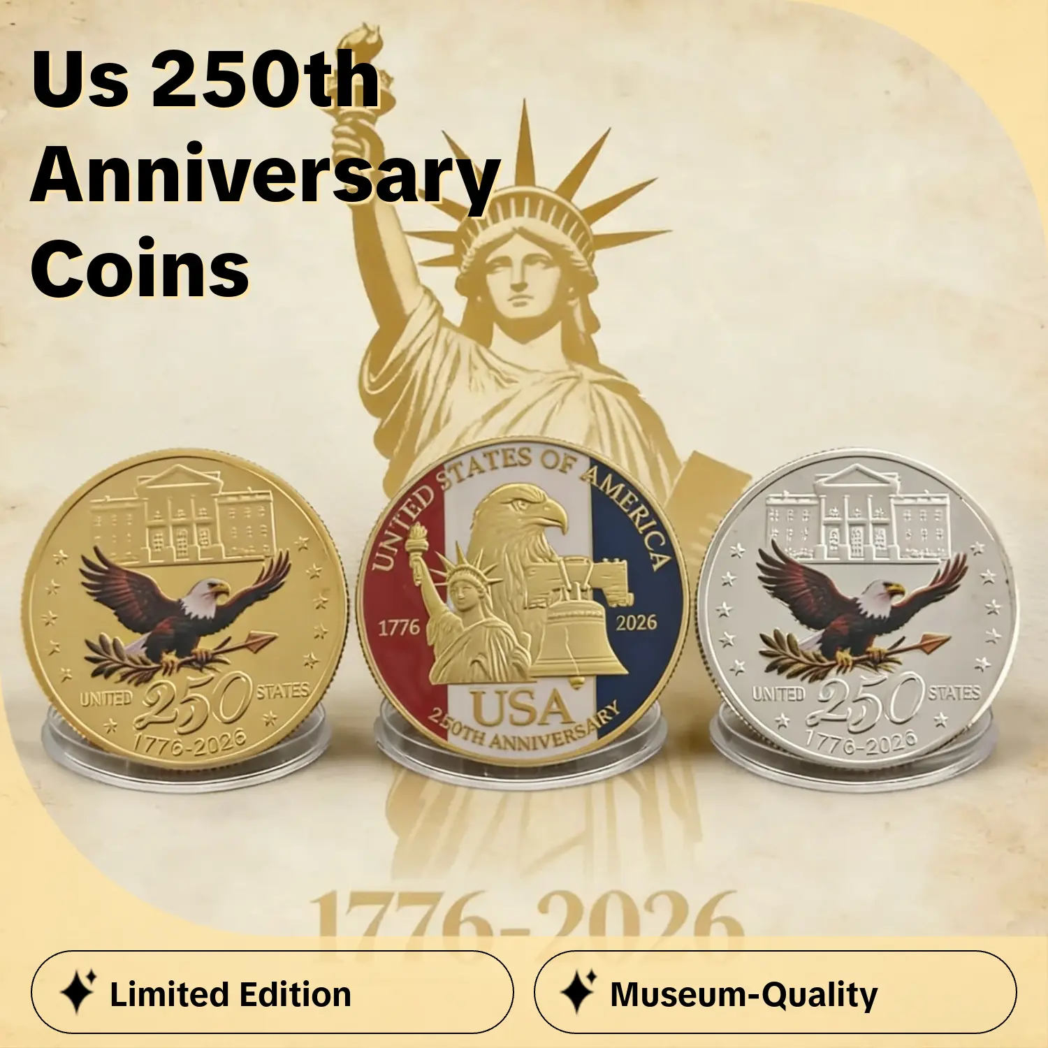 5PCS 250th US Anniversary Commemorative Coin Set - Honor 250 Years of American Independence, 1776-2026 Limited Edition Historical Collectible Gift