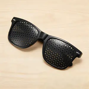 Pinhole Glasses for Eye Relaxation & Screen Fatigue Relief – Unisex Lightweight Black Frame Vision Aid with Holes for Reading, TV, Computer