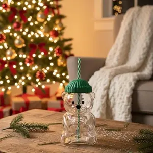 Cute Bear Straw Cup, Glass Straw Cup with Honey Bear Design, Perfect for Coffee Drinks, 20oz Ceramic Mug, Tumbler (1 Piece)