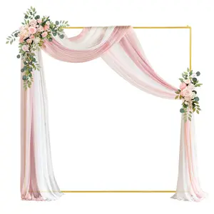 Wedding Arch Backdrop Stand Square 6.6FTx6.6FT Gold Metal Balloon Arch Stand Garden Arbor Backdrop Frame for Wedding Birthday Party Baby Shower Photo Booth Background Decoration