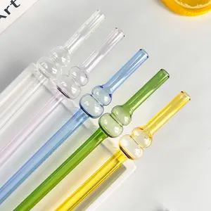 Glass Straws, 1 Set Transparent Reusable Glass Straws with Cleaning Brush, Drinking Straws for Tea, Cold Drinks, Milk, Coffee, Juice, Cocktail Parties, Offices, Bars,  Restaurants, Home Bar Accessories