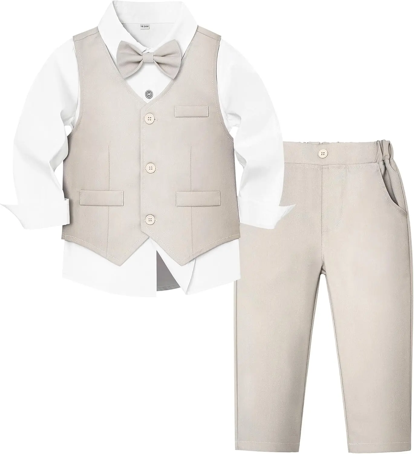 Toddler Boy Suit Set Baby Tuxedo Boys Formal Outfit Shirt Vest Pants Bow Tie Wedding Graduation Birthday Party