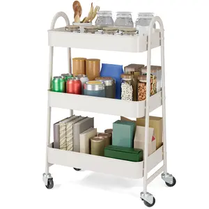 【Deal】Sweet Furniture S - 3 Tier Rolling Cart -Metal Utility Cart on Lockable Caster Wheels, Mobile Storage Shelves Organizer Cart