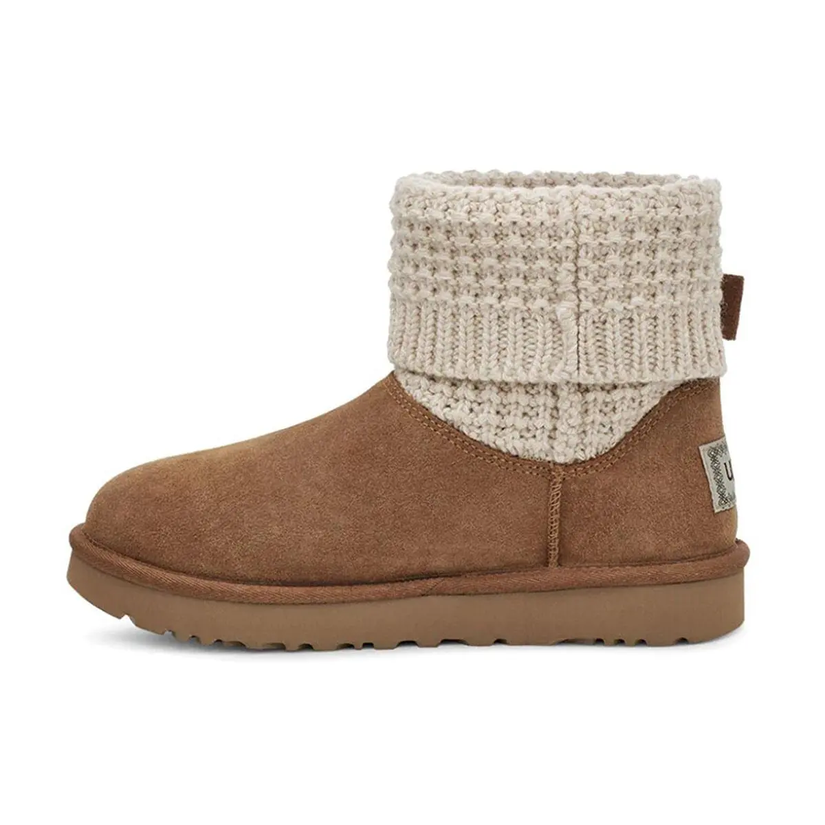 Women's UGG Classic Solene Mini Round Toe Suede Insulated Short Snow Boots - Chestnut Brown Fur-Lined Cowboy Cowgirl Walking Footwear, Round Toe Boot