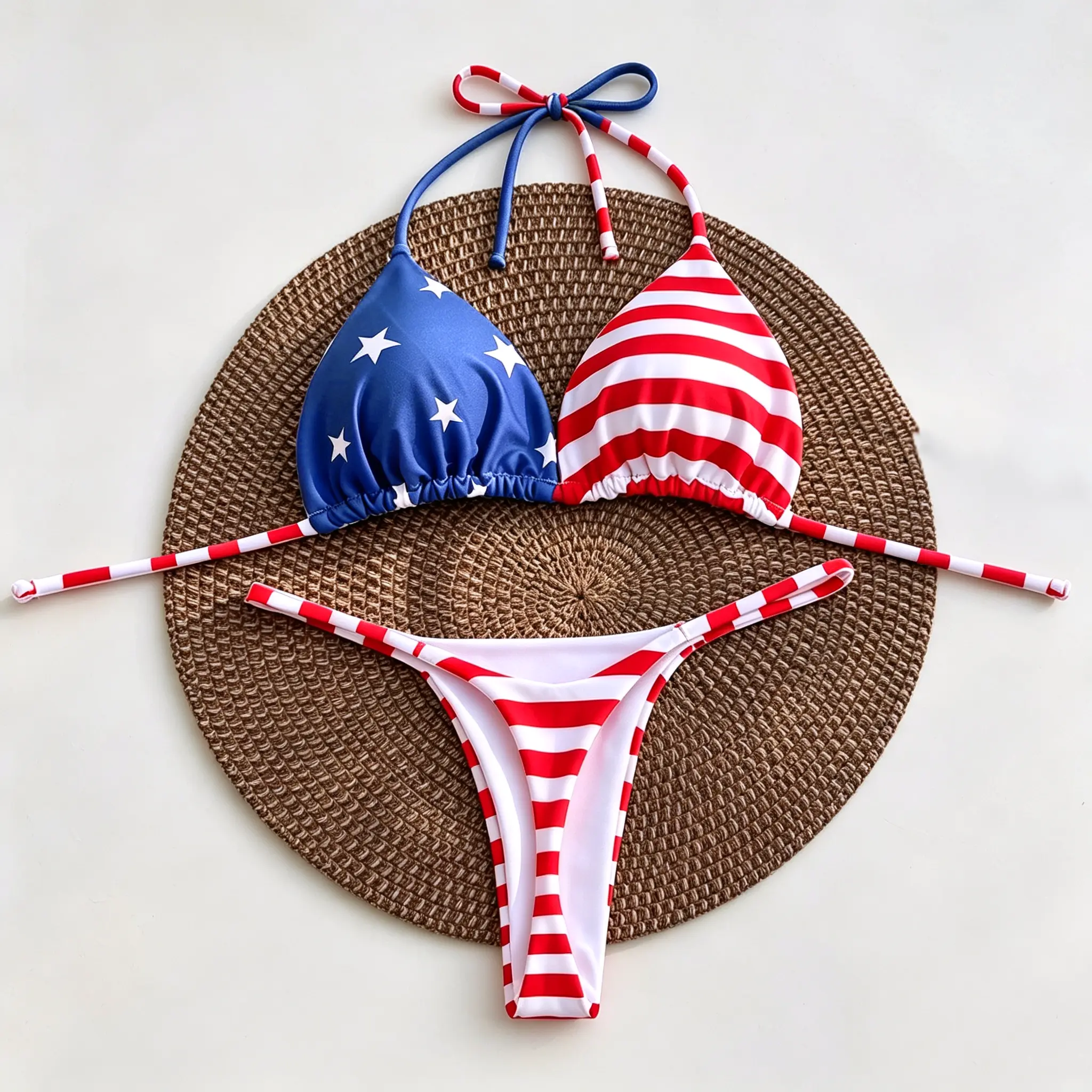 Women's Sexy Halter Bikini Set,Bathing Suits For Women American Flag PrintHalter Neck Tie
