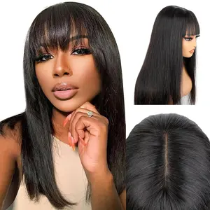[New In Upgrade With Drawstring] Mamushow Straight Wigs with Bangs Human Hair 2x4 Lace Wig with Drawstring 180% Density Middle Part for Black Women Glueless Machine Made Wigs #SummerWins #DealsForYouDays