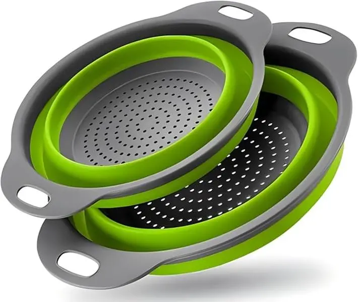 Collapsible Colander Set of 2 Silicone Kitchen Strainer Set, Perfect for Draining Pasta, Vegetable and fruit for Kitchen Use (green) Utensils Reusable