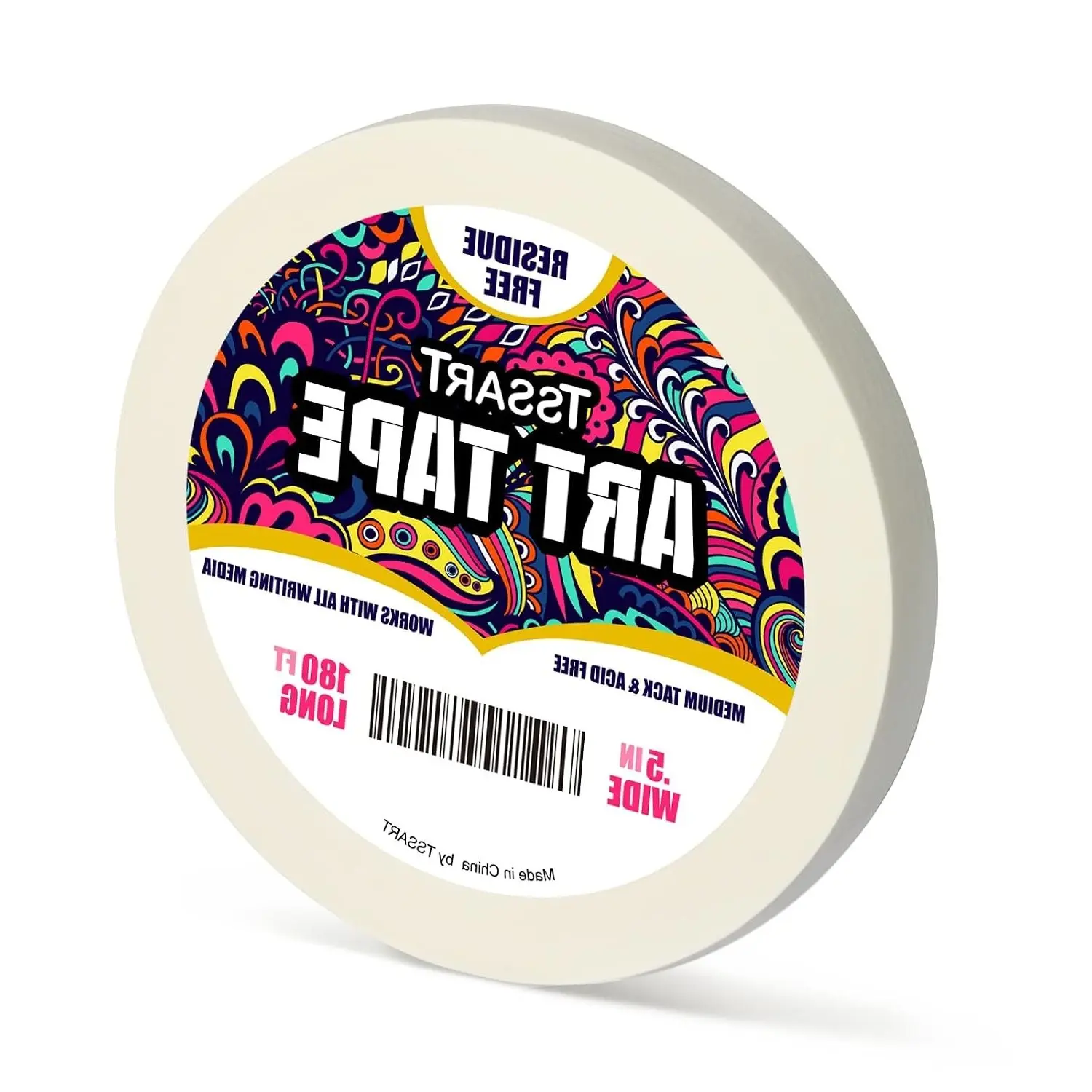 White Art Tape Medium Tack - Masking Tape for Drafting Watercolor Painting Canvas Framing - Acid Free 1/2 Inch Wide 180FT Long