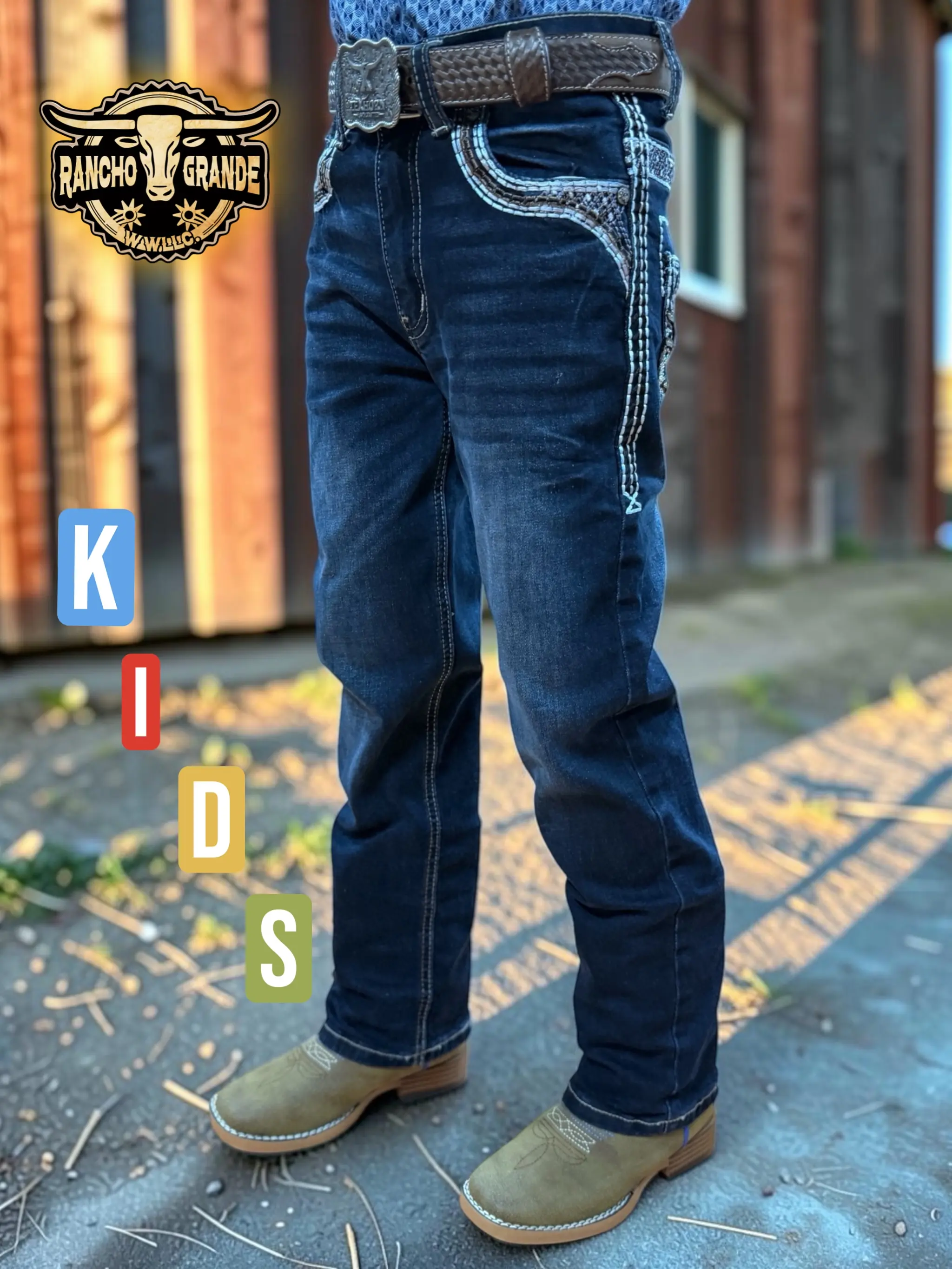 Ace Ninos / Kids Western Cowboy Jeans Straight Fit Boot Cut / Pantalon Vaquero para Nino corte Bota