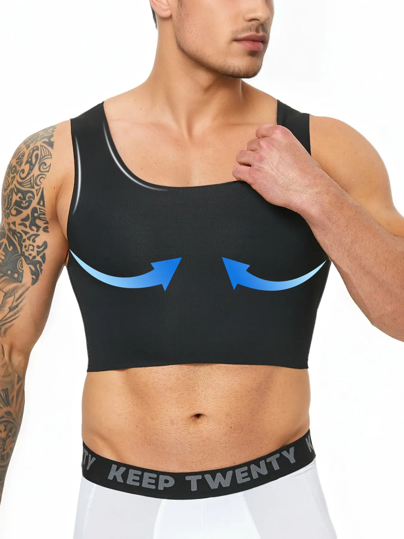 1/2 Pack Men's Seamless Short Tank Top, Athletic Tank, Hidden Chest Shaper, Transgender breathable Comfortable Underwear, Summer Workout Fitness Compression Vest, Transgender FTM