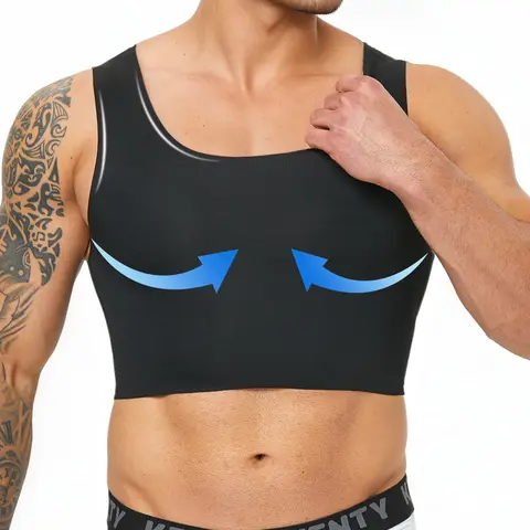 1/2 Pack Men's Seamless Short Tank Top, Hidden Chest Shaper, Transgender breathable Comfortable Underwear, Summer Workout Fitness Compression Vest, Transgender FTM,Full Coverage,Comfortable Fit