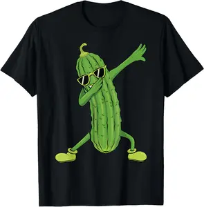 100% Cotton Dabbing Pickle Cucumber T-Shirt, Dab Dance Art, Unisex- and Adults, Black, Small, Short Sleeve, T-Shirt