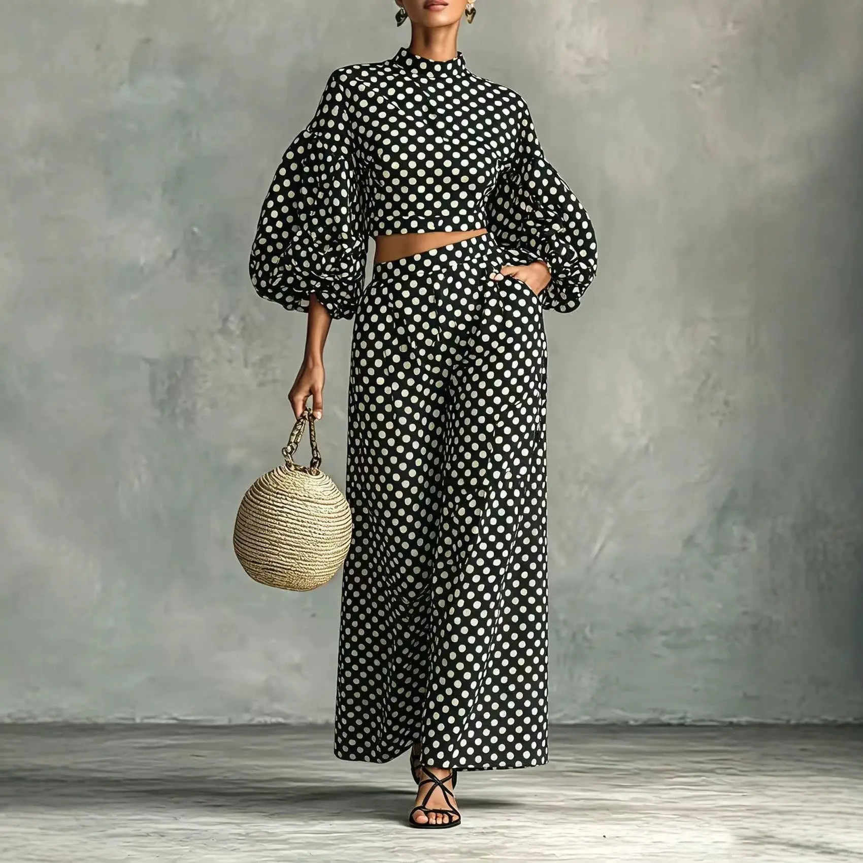 Fashionable Youth Inspired Loose Fitting Two Piece Set With Long Sleeves And Wide Leg Pants