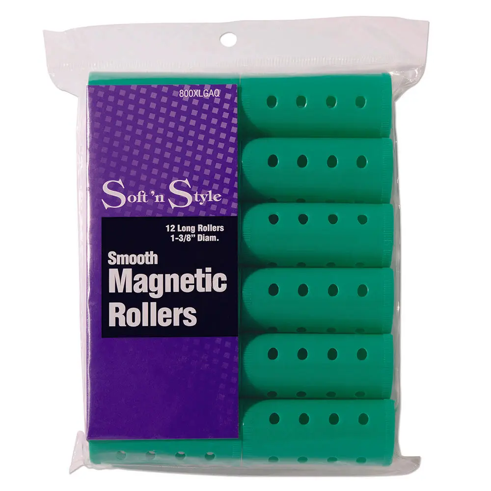 Soft 'N Style Magnetic Hair Rollers, 1-3/8" Curl Enhancing Tool for Heatless Bouncy Curls & Overnight Waves, Aqua, 12 Count, Heatless Waves, Curls For Days
