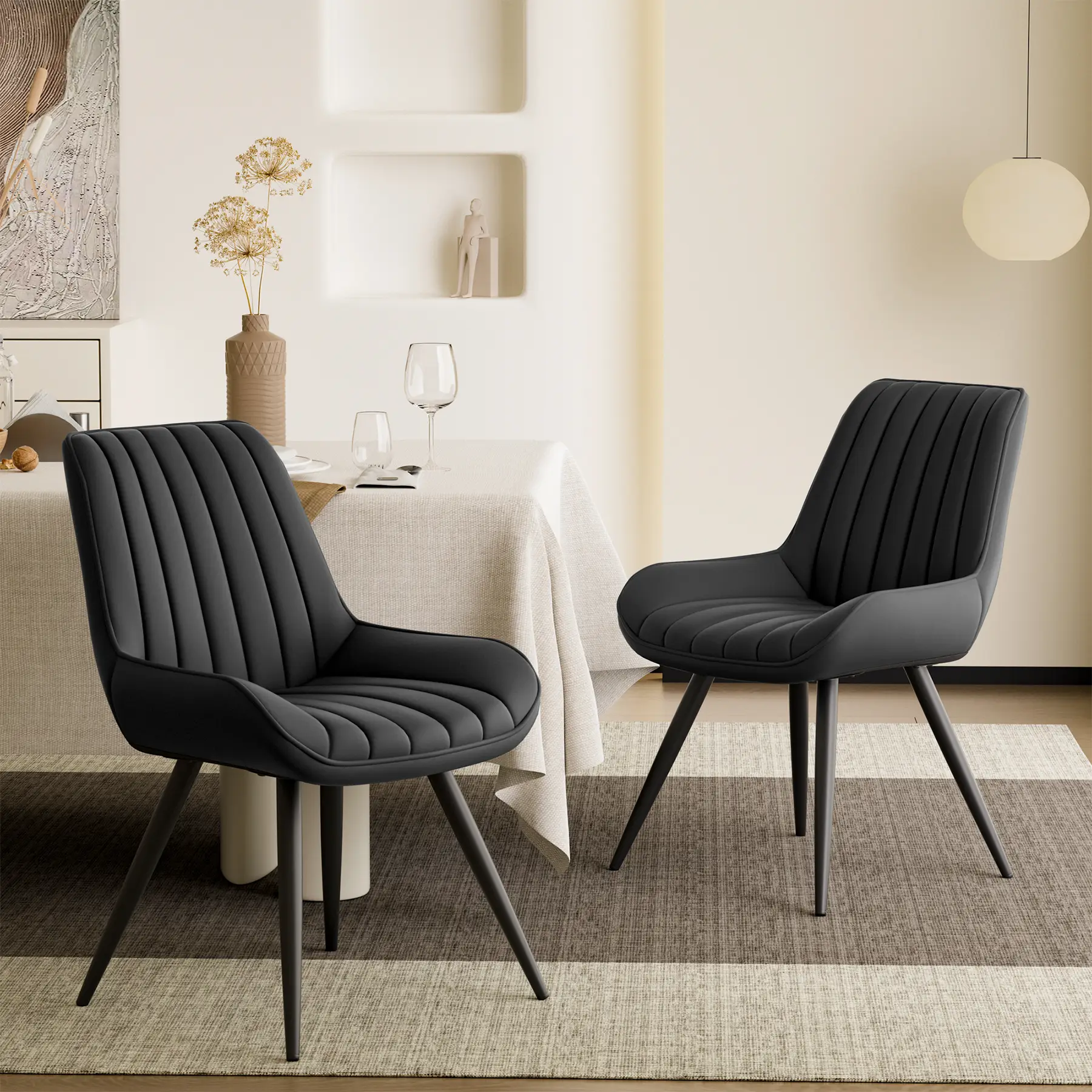 Kerilyn Modern Dining Chairs Comfy Dining Room Chairs with Thick Cushions, Upholstered Fabric Kitchen Side Chairs with Metal Legs, Black