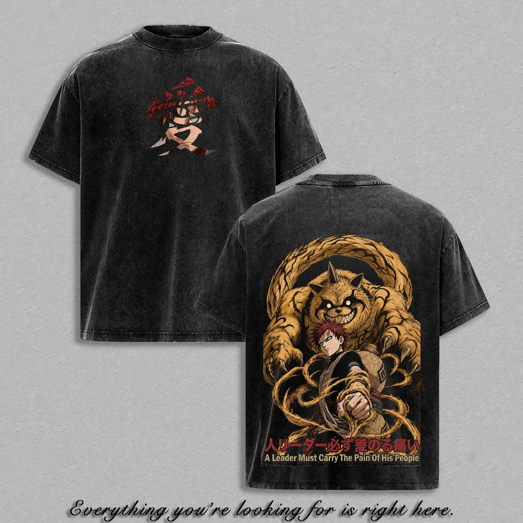 Gaara Narutoo Vintage Washed Shirt, Shukaku One Tail Graphic Tee, Sand Village Anime Streetwear, Oversized Manga Unisex Narutoo T-Shirt