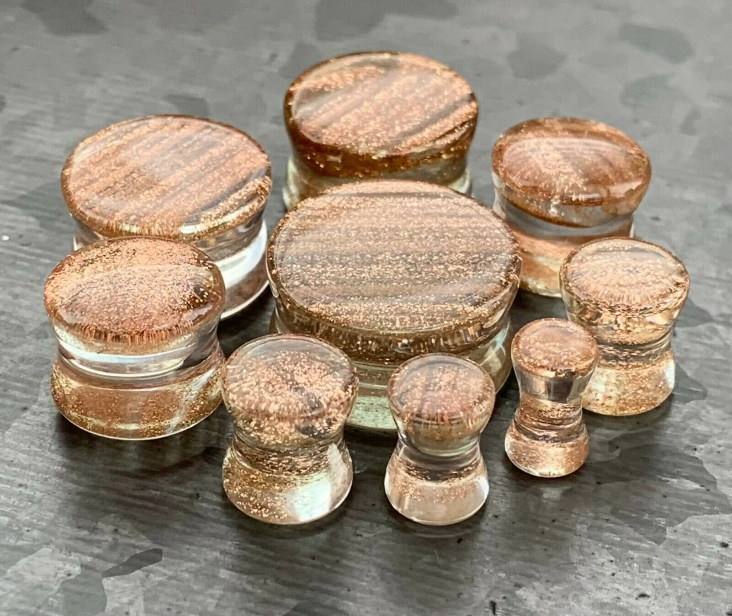 PAIR of Unique Golden Sand Design Glass Double Flare Plugs - Gauges 4g (5mm) thru 3/4" (19mm)