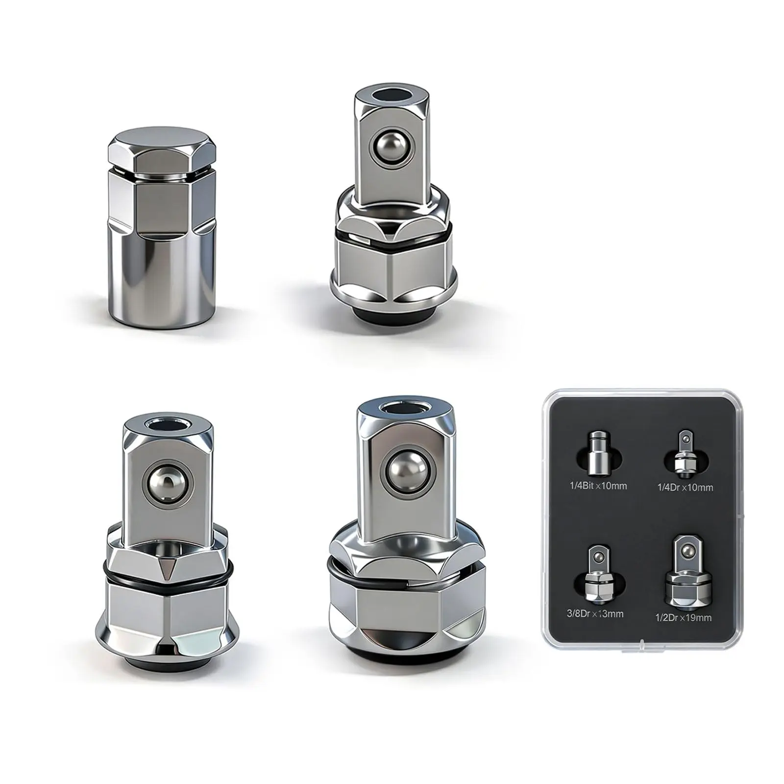 4 PCS 1/2" 1/4" 3/8" Square Drive Adapter with Antislip Design for Secure Fastening and High Torques Applications