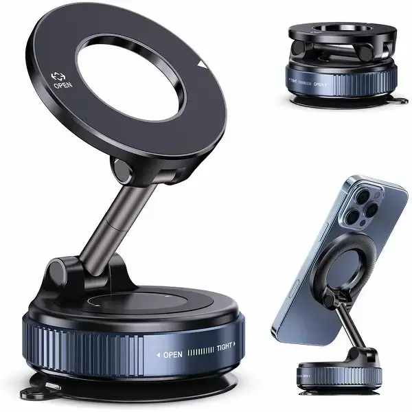 Upgraded Vacuum Adsorption Magnetic Car Mount, Foldable Rotatable Phone Holder, Cordless Noise-Free Bracket for All Phones