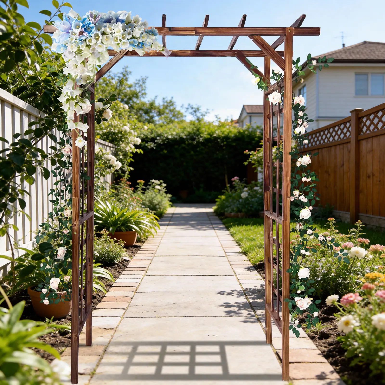 85" Wooden Arch Garden Buildings, Durable Outdoor Wooden Garden Arbor-Trellis Pergola with Arched Top for Climbing Plants, Wedding, Backyard Decoration