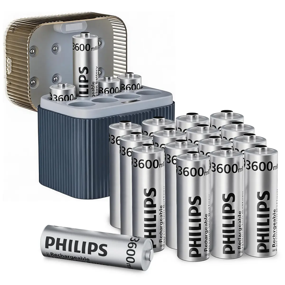 Philips AA Lithium Rechargeable Batteries 1.5V 3600mWh with Fast Smart Charger Box Phone Charging Portable