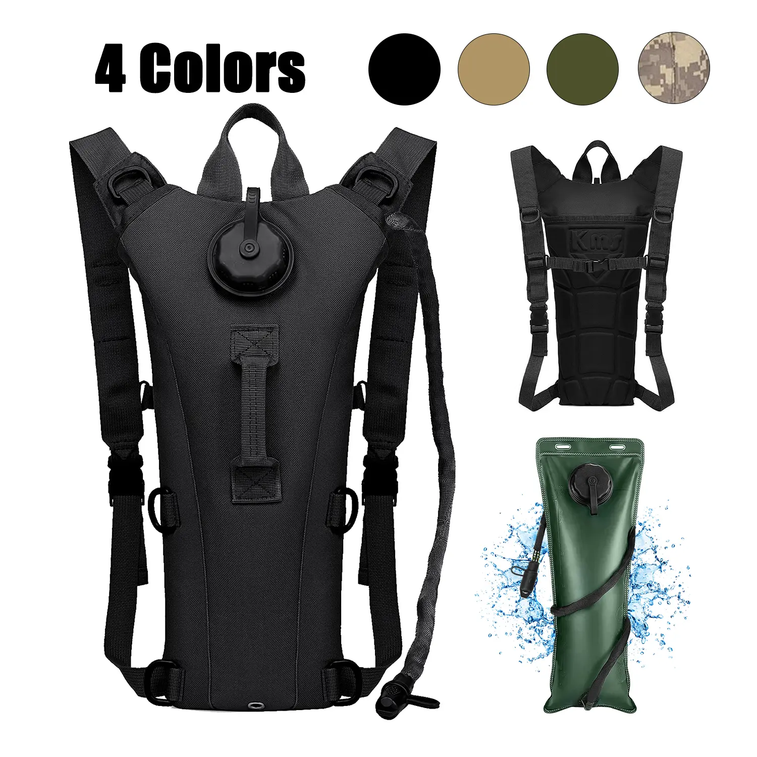 Active Tactical Hydropack - 3L-Black Bladder & Backpack Bag, Sports Tactical Accessory for Hiking, Climbing, Back to School, Hydration, Vest, 3L Bladder