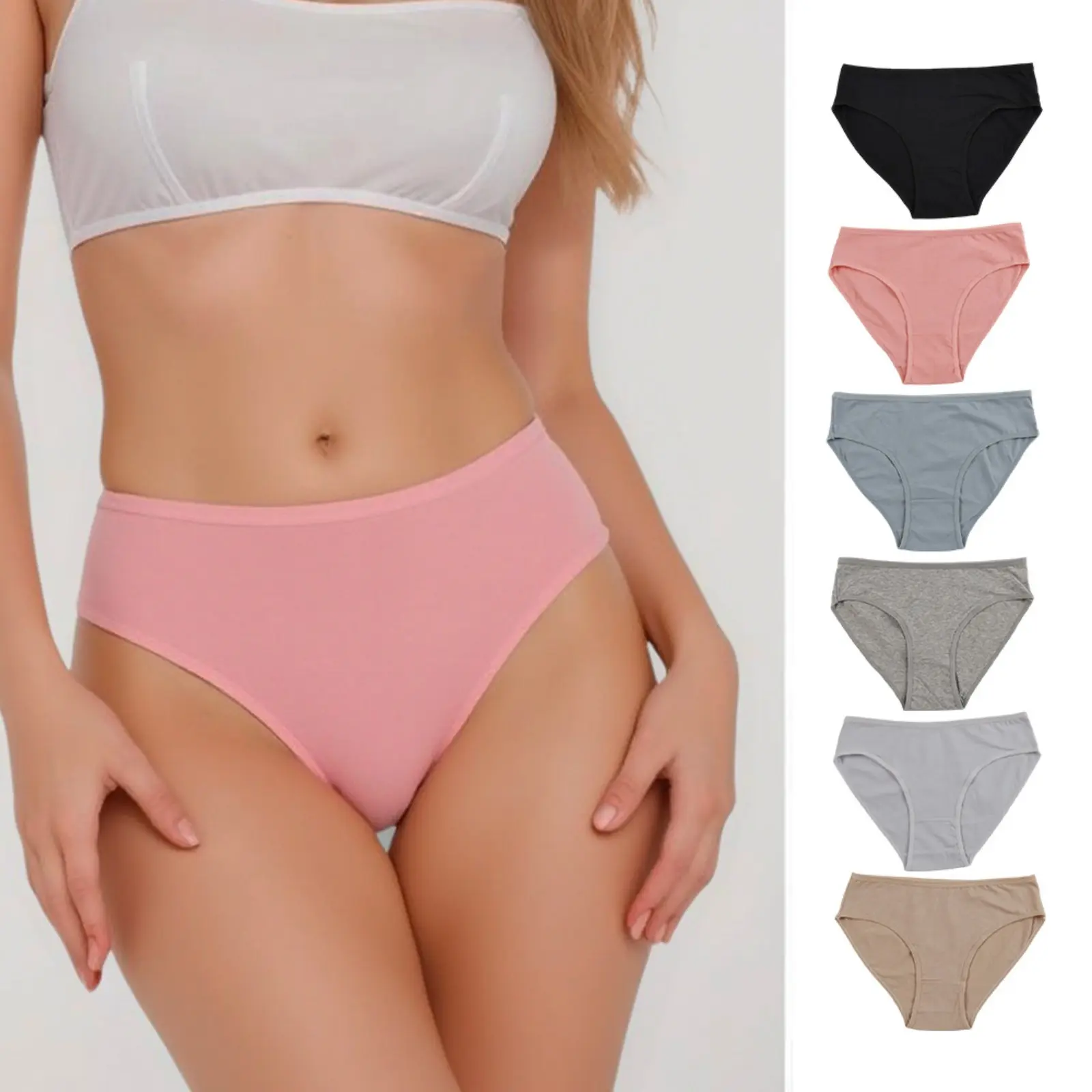 Women's 6-Pc Cotton Underwear - Mid-Rise, Soft, Breathable Solid-Color Daily Panties, Underwear for Women, Basic, Plain Fabric Underwear