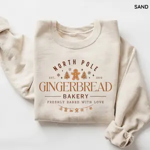 Gingerbread Bakery Sweatshirt, Vintage Sweater, Trendy Cute Christmas Cookie Crewneck Women Sweatshirt