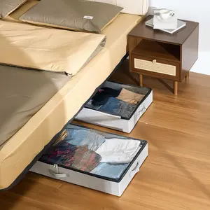 【fathersdaygift】VEVOR Under Bed Storage with Clear Lids, 33.5 x 16.9 x 4.7 Inch, 45L Large Underbed Clothes Storage Containers, Low Profile Under Bed Drawer Shoe Organizer Bins Box for Blanket Shoe Bedroom, 2 Pack