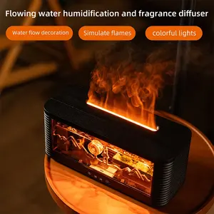 Vintage Landscape Waterfall Aromatherapy Diffuser, Home Living Room Bedroom Simulation Flame Multicolor Ultrasonic Humidifier Gift