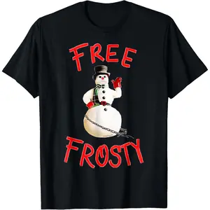 Frees Frostys Christmas with The kranks Christmas T-Shirt, 100% Cotton, Single Side Printed, Black Short Sleeve T-shirt, 1 pc, Christmas Halloween Thanksgiving Gift