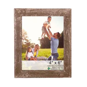360 Stand 4x6 in. Real Wood Photo Frame - Rustic Farmhouse Espresso Room Home Decor with Distressed Finish, Picture Frame, Wooden