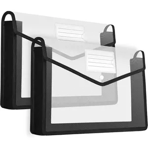 2 Pack Plastic Expanding File Folder, Envelope File Folder Organizer Holder with Snap Closure, Expandable File Wallet Large Capacity, Fit Letter Size/A4 Documents(Clear with Black Trim)