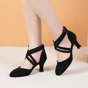 Lab [Elegant Black Dance Shoes] Lightweight Elegant Black Indoor Dance Shoes - Comfortable Fabric Lining, Genuine Sole, Chic Crisscross Ankle Straps - Ideal for Ballroom & Latin Dancing for Women Blueberry Basketweave Women's Flats Silver Mix Knot Point F
