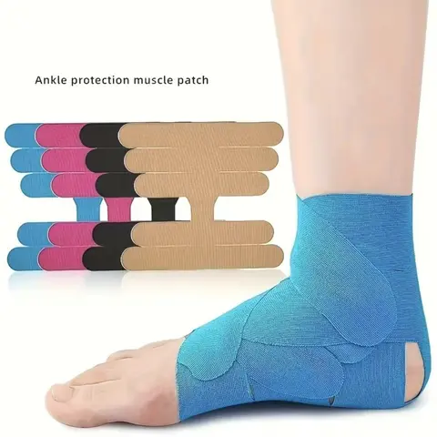 10-Pack Pre-Cut Cotton Kinesiology Tape (Gymnastics Tape, Sports Wrap Around) - Unisex One Size Elastic Athletic Strips for Adults, Waterproof Wavy Adhesive, Breathable, All Seasons Ankle Stability & Pain Relief