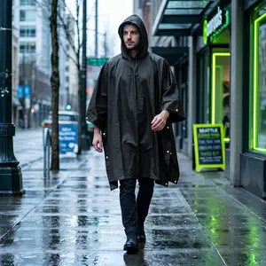 Heavy-Duty Waterproof Rain Poncho, Windproof & Wind Resistant & Quick-Dry Hooded Cape, Durable Multi-Use for Hiking & Camping, Outdoor Essentials