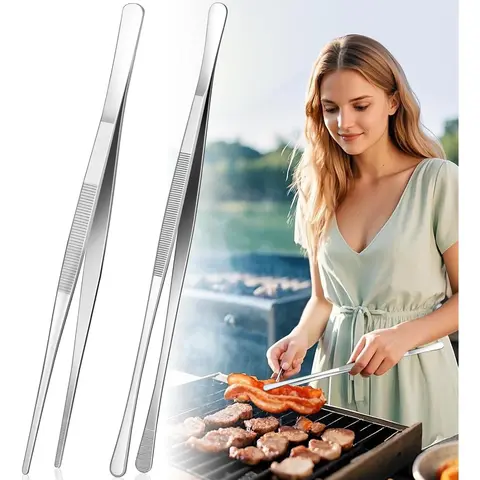 12-Inch Kitchen Tweezers for Cooking, 2 count Tweezer Tongs for Cooking - Stainless Steel Cooking Tweezers for BBQ, , Serving, Pasta & Salad - Tongs for Cooking with Non-Slip Grip